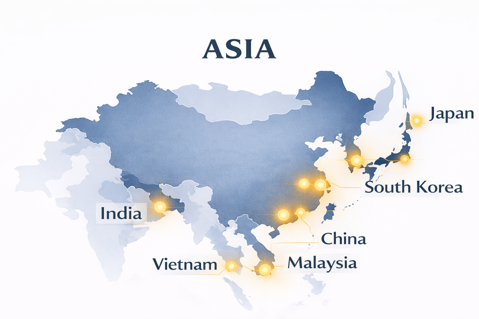 Asia admissions consulting infographic highlighting major regions including Japan, South Korea, China, India, Vietnam, and Malaysia for U.S. boarding school and college admissions consulting.