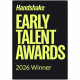 Handshake Early Talent Awards badge with neon yellow text on a dark background reading “Handshake Early Talent Awards – 2026 Winner.”