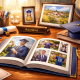 Illustration of alumni achievements featuring a desk with a diploma, trophy, graduation cap, and an open photo album showcasing graduates’ academic, professional, and athletic success.