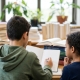 Two students seen from behind, studying together at a desk filled with books in a library, representing academic mentorship and coaching.