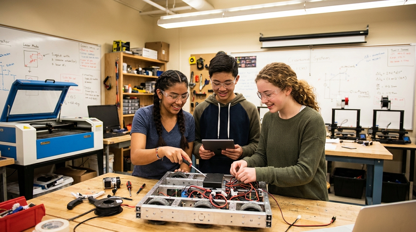 Students building robotics project at Harvard-Westlake