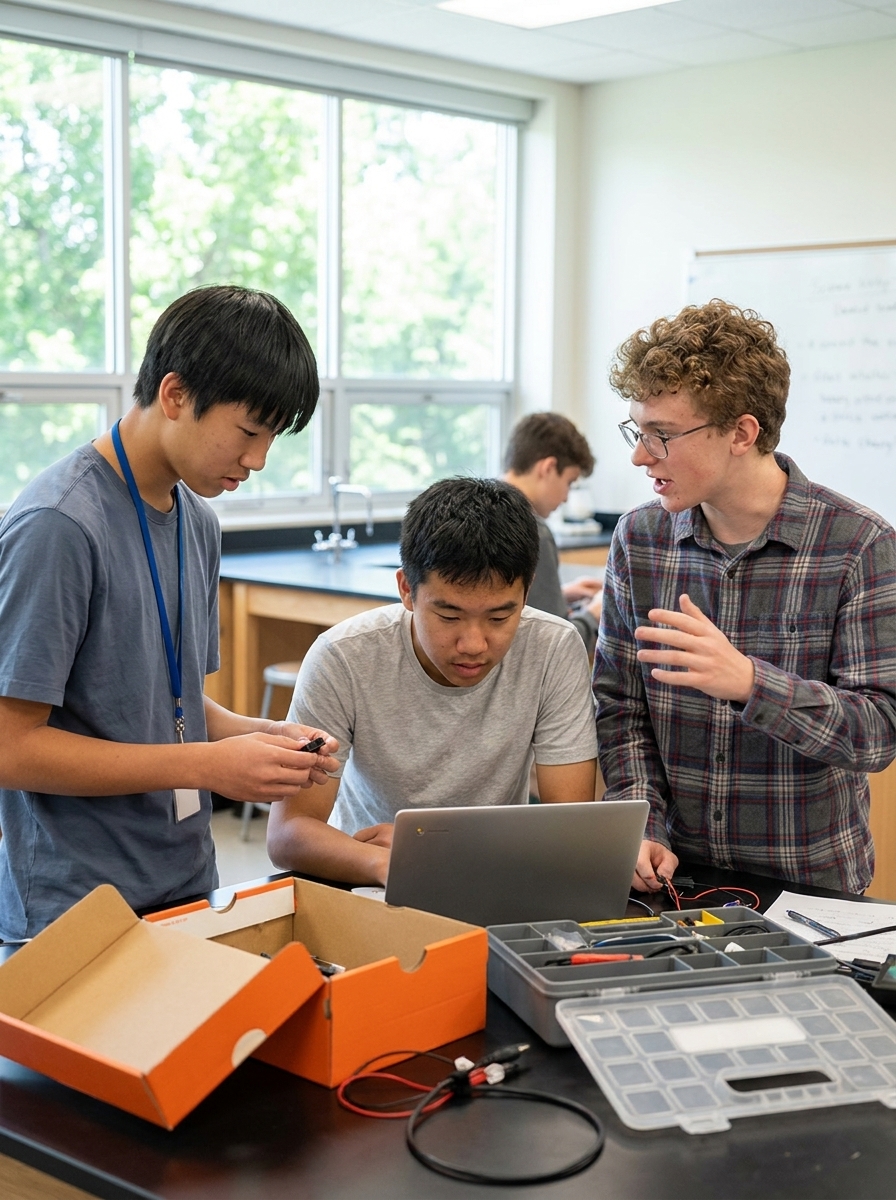 Students collaborating in science class at Harvard-Westlake