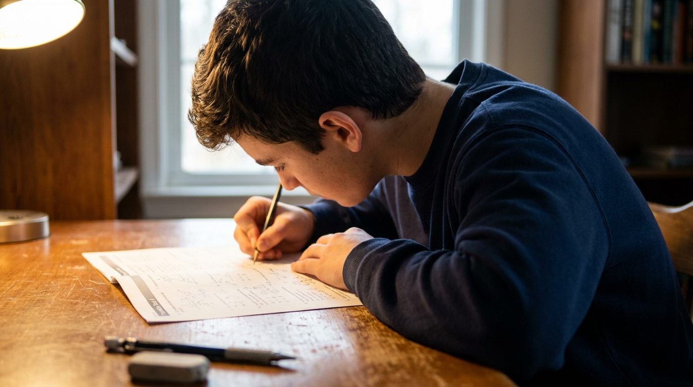 High school student preparing for college entrance exams