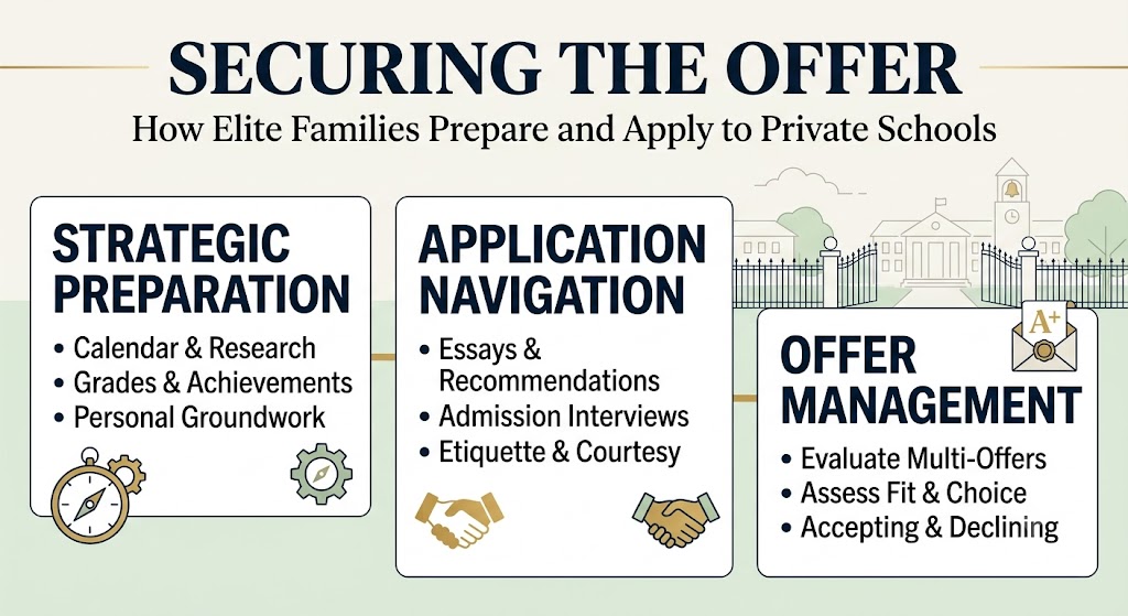 An infographic on how elite families prepare and apply to private schools