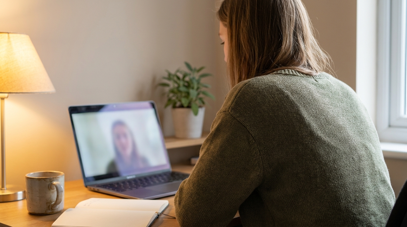 Student speaking with a language tutor during an online lesson