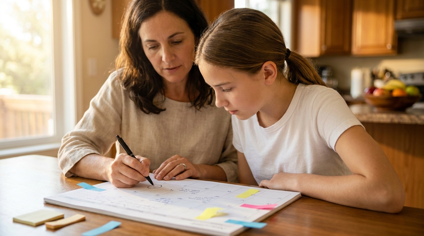 Family mapping out a private-school testing and application calendar