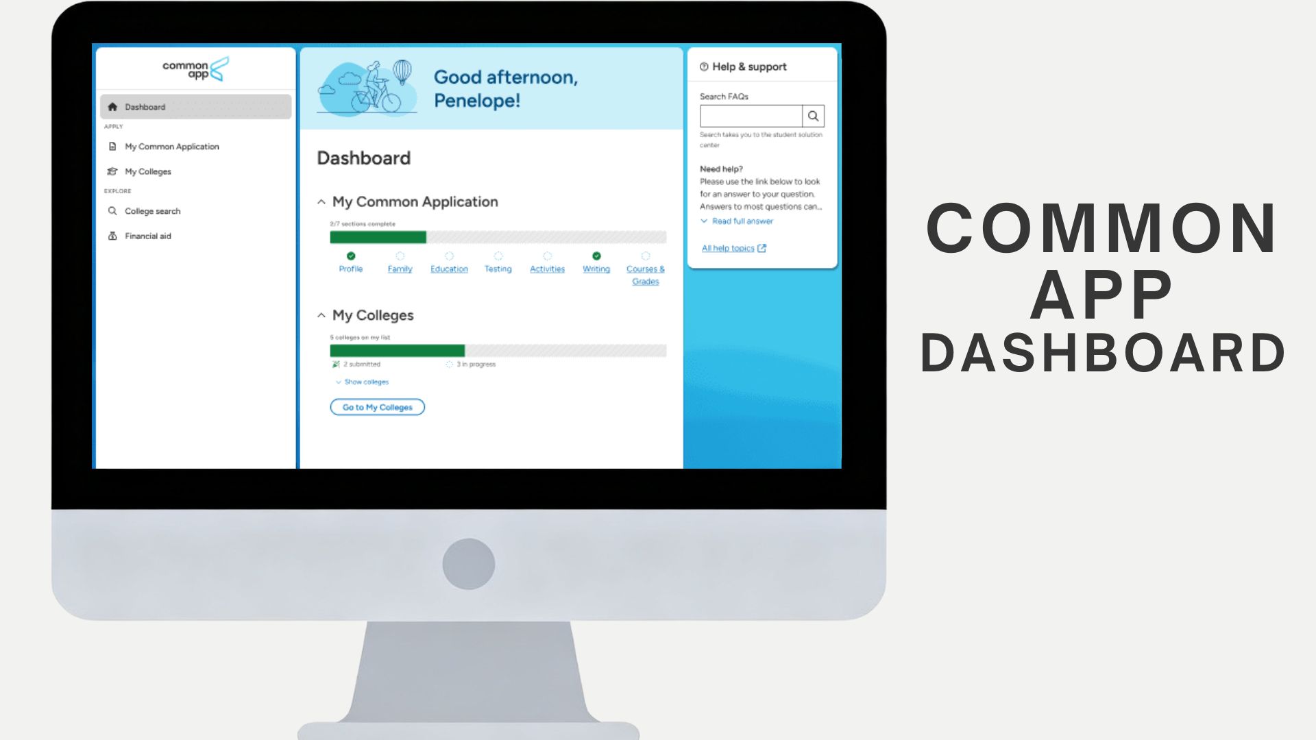 A graphic showing an image of what the Common App Dashboard looks like