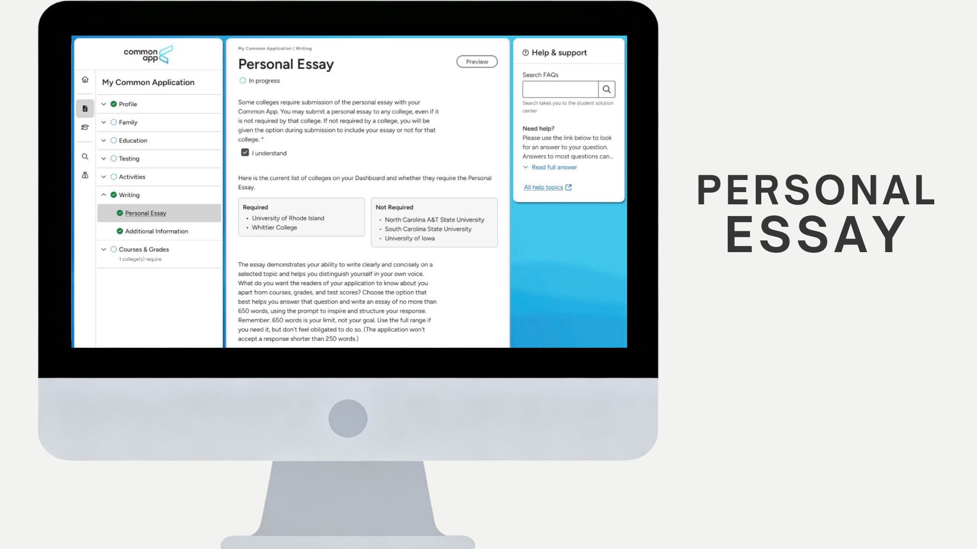 A graphic showing the Common App’s Personal Essay section