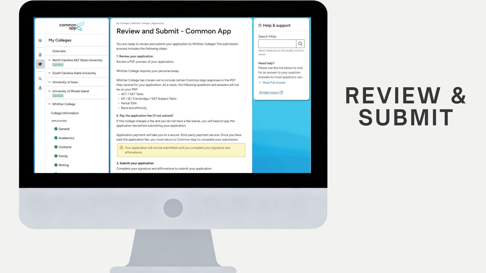 A graphic showing the Review and Submit section of the Common App