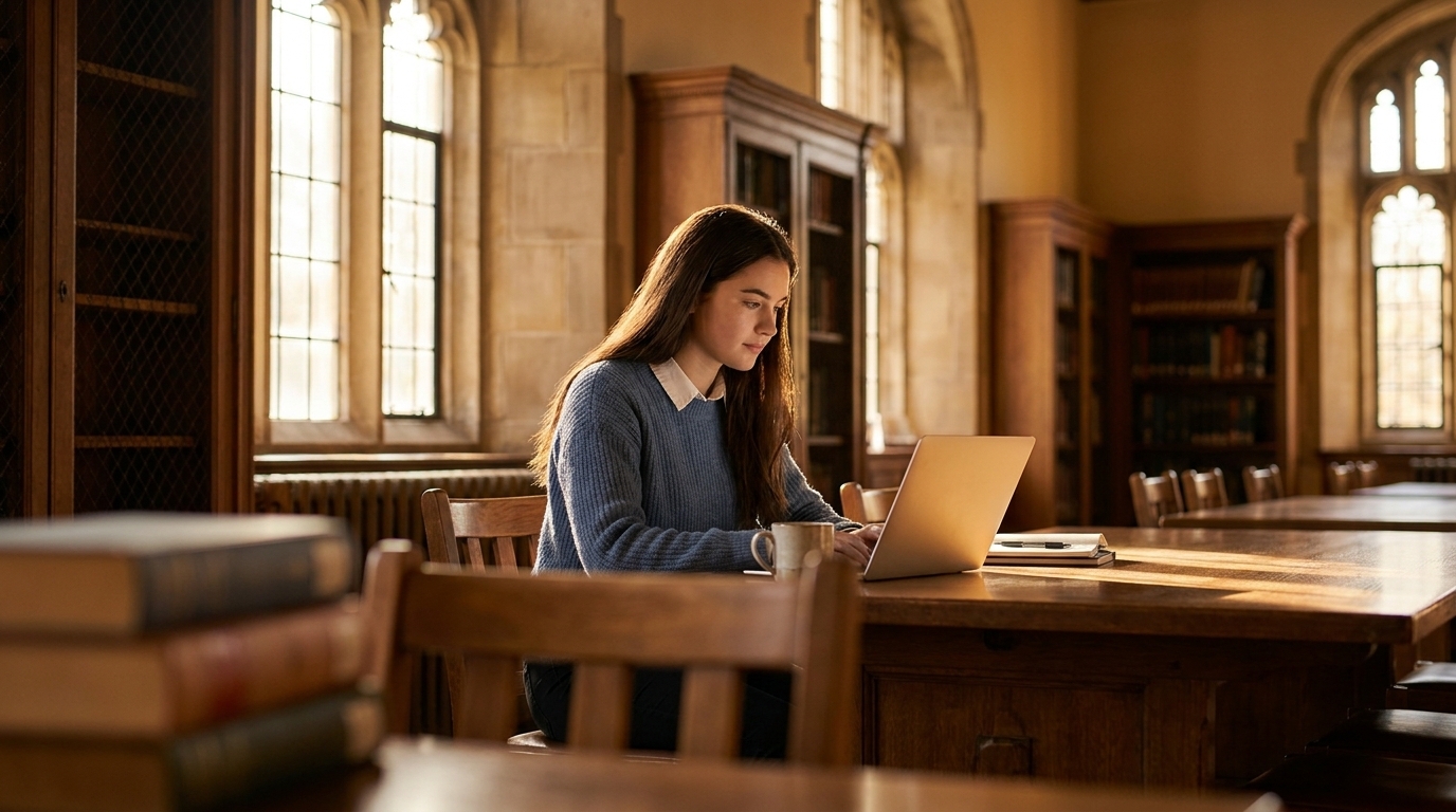 Student focused on a laptop screen