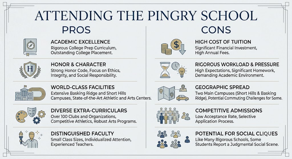 An infographic showing the pros and cons of attending The Pingry School