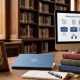 An academic desk featuring books, a notebook, and a computer screen showing an admissions flow chart in a library setting.