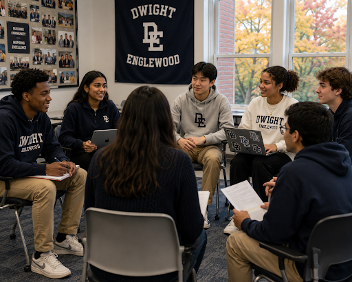 An image of groups of students immersed in the Pingry campus life