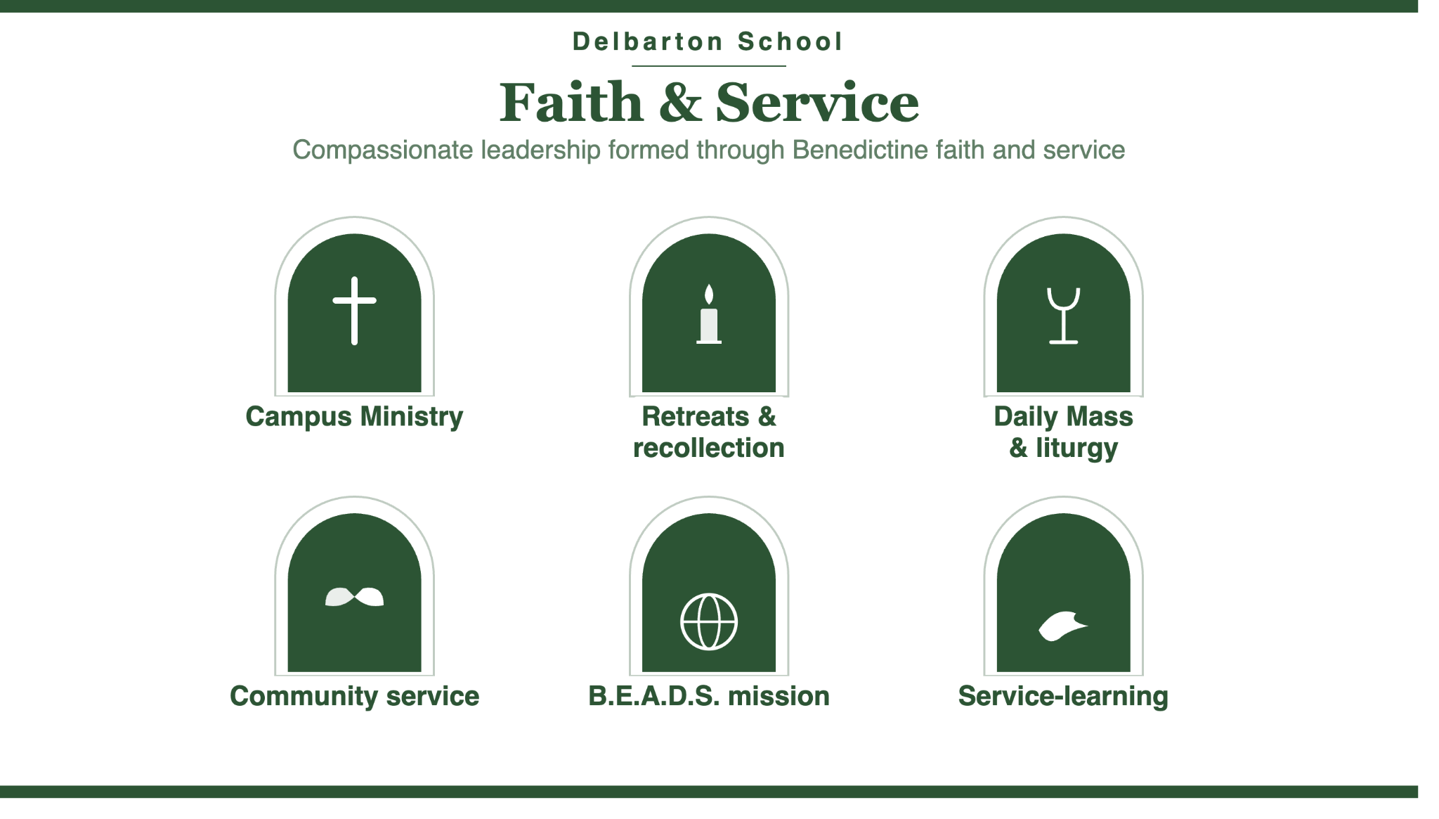 Delbarton School faith and service: Campus Ministry, retreats, Mass, and B.E.A.D.S. mission program at Benedictine Catholic school